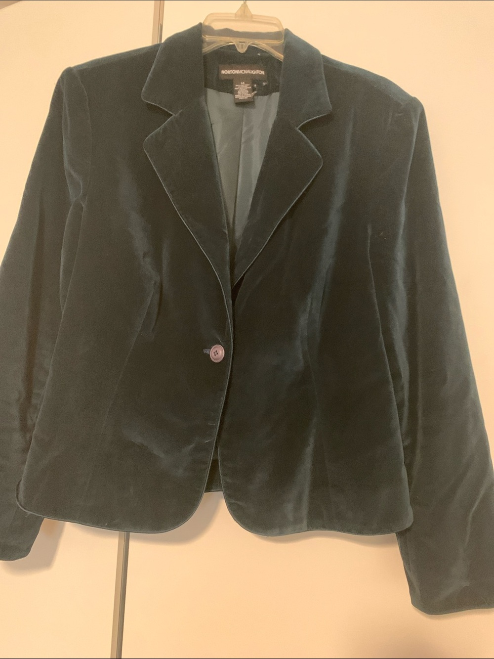 Norton McNaughton Teal Velvet Single-Button Blazer